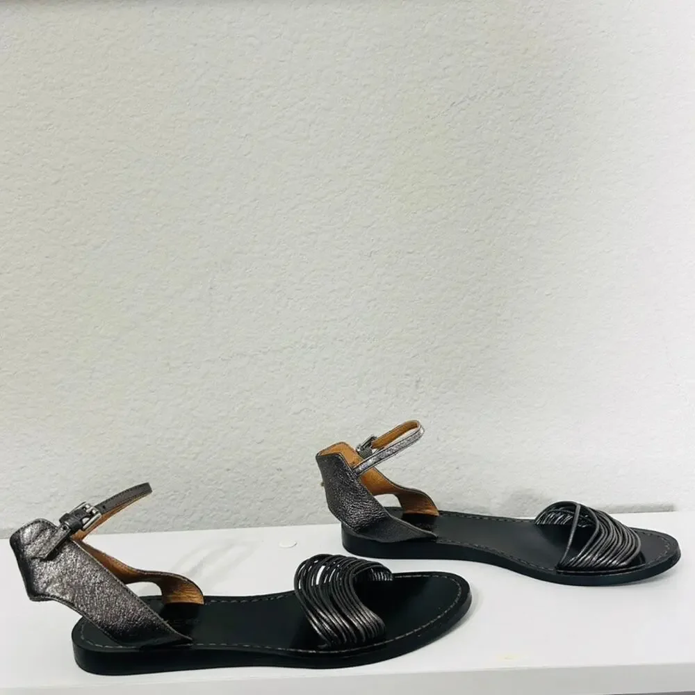 Coach Melynda Pewter Leather Cage Strappy Gladiator Adjacent Sandals Size 6 - Picture 4 of 11